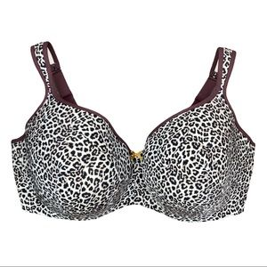 Cacique Bra 44F LIKE Balconette Underwire Leopard Print Burgundy LIKE NEW